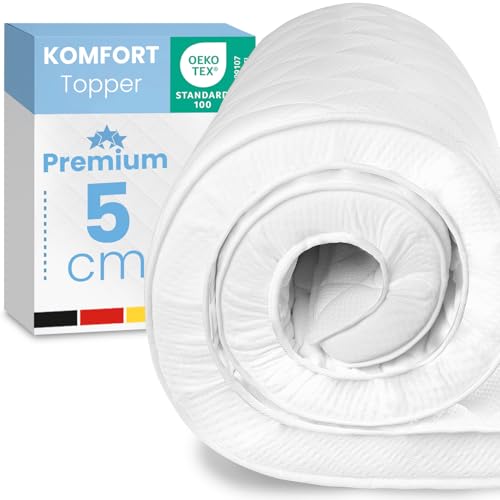 ELONEO Komfortschaum Matratzen Topper 100x200cm mit 5 cm Höhe, atmungsaktiver Matratzentopper, Matratzenauflage, Mattress Topper für Bett und Boxspringbett ELONEO Komfortschaum Matratzen Topper 100x200cm mit 5 cm Höhe, atmungsaktiver Matratzentopper, Matratzenauflage, Mattress Topper für Bett und Boxspringbett