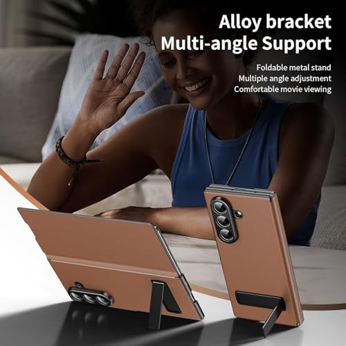 Image of TechTrendz for Samsung Galaxy Z Fold 7 Magnetic Flip Folding Case, Multi-Angle Bracket, Full Body Hinge Protective Slim Cover, Luxurious Business Leather Cover for Fold 7 Back Cover (Brown)