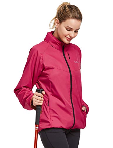BALEAF Women's Lined Windbreaker Jacket Hooded Athletic Softshell Jackets Zipper Pockets Red Size L
