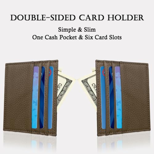 Image of WOXVM Credit Card Holder Wallet RFID Blocking Slim Credit Card Cases Holder Premium Leather Minimalist Front Pocket Small Wallet with 6 Card Slots and 1 Pockets for Men Women