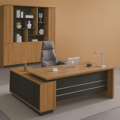 Image of Director & Executive for Office Table Made in Particle Board with 2 Drawer, Side Unit & Wire Manager, Working Desk in Office 5-Year Warranty & Free Assembly (SCL-439)