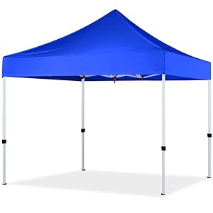 Pop Up Canopy Tent 10×10 for Outdoor Heavy Duty Commercial Instant Sun Shelterwith Wheeled Carry Bags4Ropes and Stakes and 4 sandbags Blue