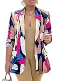 HuiSiFang Women's Mixed Printed Blazer Long Sleeve Open Front Casual Multicolor Print Jackets
