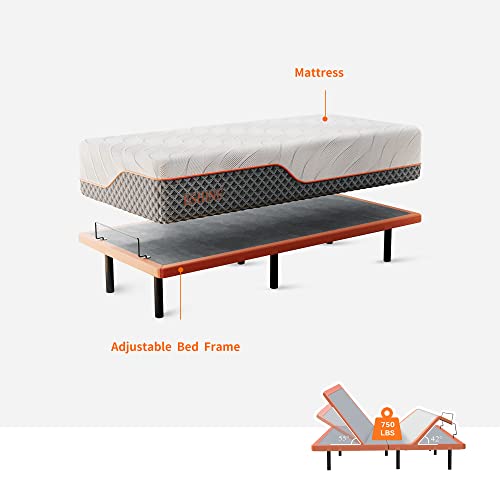 Eshine Adjustable Bed Frame + 14" Hybrid Mattress Twin Xl - Luxury Cool Gel Memory Foam, Bed Base With Massage, Wireless Remote, Usb, Under Bed Night Light, Head And Foot Incline, 3000 Series #TOP7