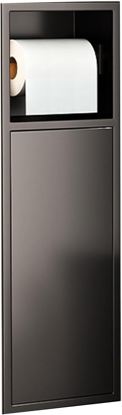 MYUYEE Recessed Water Proof Bathroom Niche, Builtin Trash Can Alcove, Toilet Tissue Holder With Storage Cabinet (Black 60X20X12.5Cm)