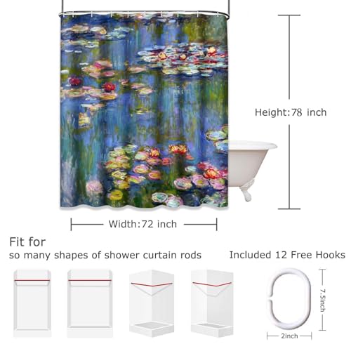 Rideau de douche anti-éclaboussures Monet en tissu grand format