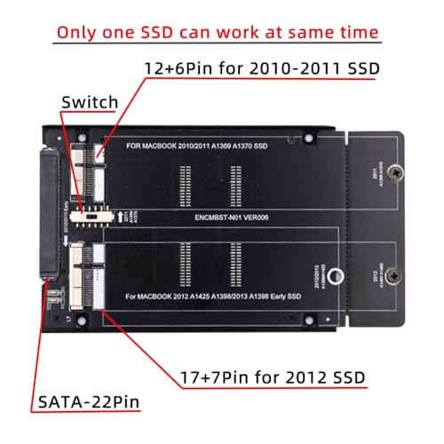 CY 2.5inch SATA 22Pin to 2010 2011 2012 Mac Air Pro Retina SSD 12+6Pin 17+7Pin A1425 A1398 MC975 MC976 Case Enclosure, SA-072-HX - Image 3