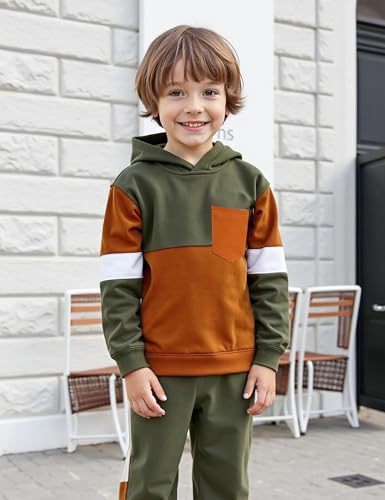 Image of Boys Clothes Long Sleeve Color-blocked Hoodie Top and Pants 2PCS Winter Sweatsuits Fall Boys Outfits 2-8 Years