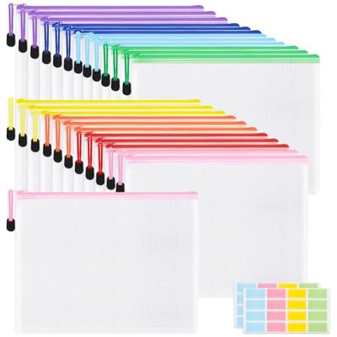 EOOUT 24pcs A3 Mesh Zipper Pouch Bags, 8 Colors Reusable Zipper Bags for Organizing Storage, Waterproof Puzzle Bag, Zipper Bags for Board Game Storage and School Office Supplies Cover