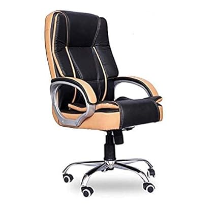 STMMZ Mid Back Ergonomic Office Chair Computer Study Chair Fabric Metal Base (Black&Brown)