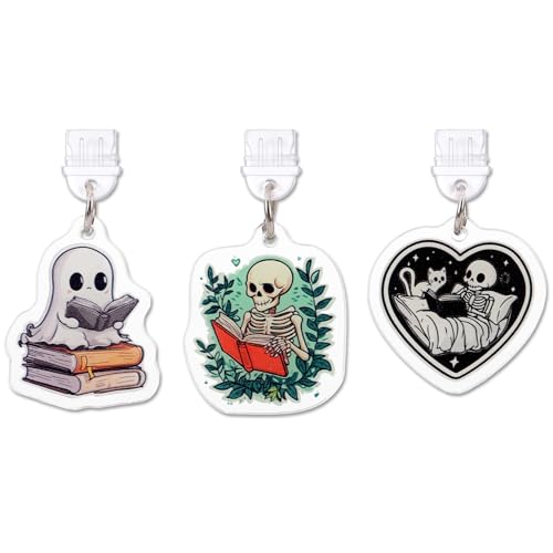 TAKEALOOKO Halloween Dust Plug Charms for Kindle - 3 Pack Skeleton & Ghost Charging Port Covers Compatible with Kindle Phones Tablets, Spooky Cute Pendants for E-Readers Book Lovers Students Women