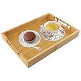 Wood Serving Tray, 16'x12' Bamboo Wood Tray with Metal Handles, Large Food Tray Snack Tray Breakfast Tray Coffee Table Tray for Living Room Kitchen