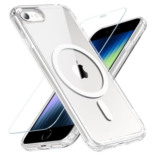 Hensinple Designed for iPhone SE 2022/2020 Case Clear, Magnetic iPhone 8/7/3rd/2nd Generation Phone Case with Screen Protector, Compatible with MagSafe, Not-Yellowing Shockproof Cover (Clear)