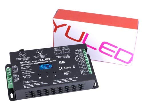D5-OLED Display 5-Kanal DMX512 /RDM LED Controller 6A/ Kanal (30A) 12-24Volt DC 16bit XLR RJ45 Stand-alone PWM Frequenz bis 8000Hz Dimmkurve einstellbar