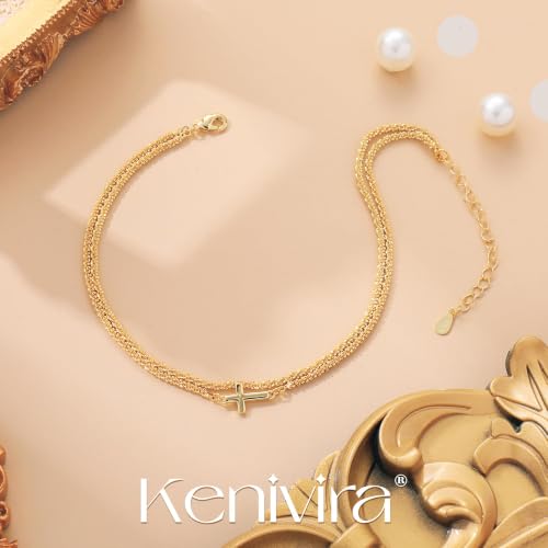 Image of Kenivira Sterling Silver Ankle Bracelets for Women,Gold Dainty Layered Waterproof Anklet for Women, Anklet Set Stackable Beach Gift Adjustable Size