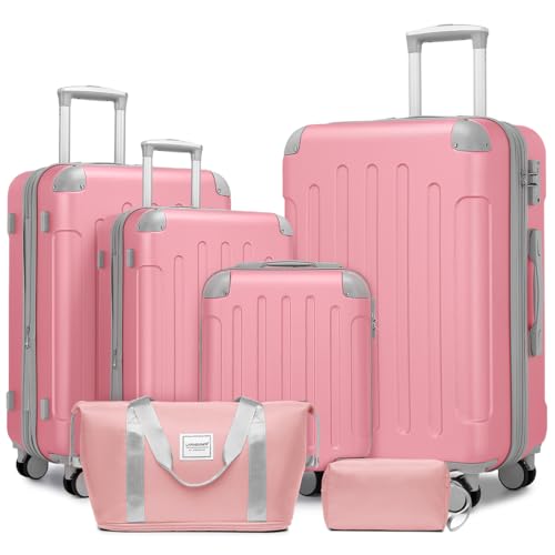 Image of LARVENDER Luggage Sets 6 Piece Hardshell Expandable Suitcases with Spinner Wheels TSA Lock, Lightweight ABS Travel Carry On Luggage Set for Women, Pink Grey