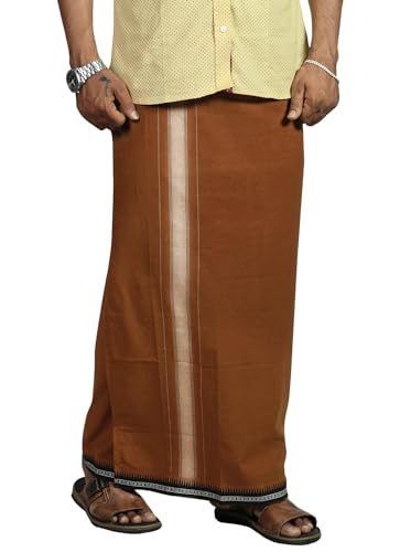 Image of PRAKASAM COTTON Velcro Pocket Dhoti | Thalapathi Border Readymade Cotton Kerala Mundu for Men