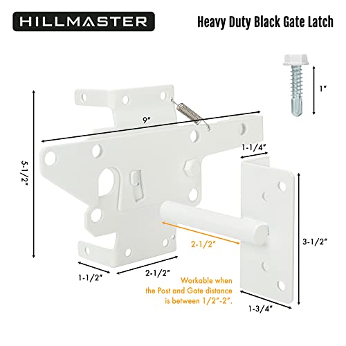 Image of HILLMASTER Heavy Duty Self-Locking Gate Latch for Wooden Fence, Post Mount Automatic Gate Lock Gravity Door Latch Hardware for Secure Pool, Outdoor Garden, Metal Gates Vinyl Fence, White Finish