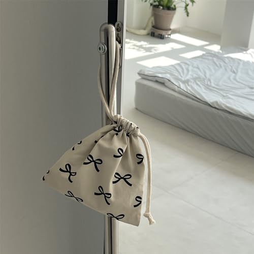 Ribbon Bowknot Drawstring Pouches Versatile Cotton Bowknot Bag with Drawstring Closure for Women's Small Gadgets3