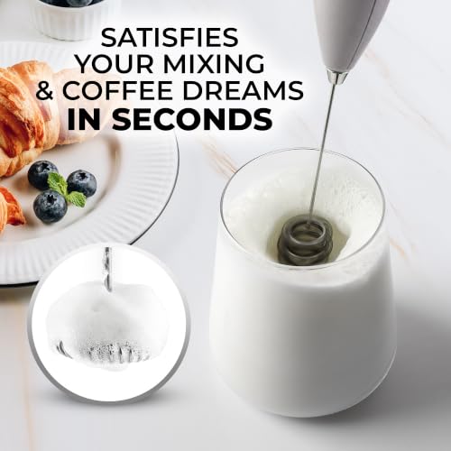 Image of Zulay Kitchen Powerful Milk Frother Wand With Duracell Batteries - Ultra Fast Handheld Drink Mixer - Electric Whisk Foam Maker for Coffee, Lattes, Cappuccino & Matcha - Triple Whisk - Pewter Gray