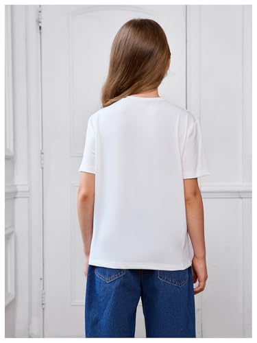 Image of RoseSeek Girl's Graphic Drop Shoulder Star Print Tee Tops Short Sleeve Crew Neck Summer Shirts
