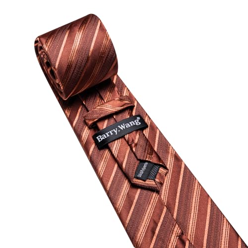 Image of Barry.Wang Tie Sets for Men Silk Stripe Necktie Woven Checkered Handkerchief Cufflinks Formal Business Wedding
