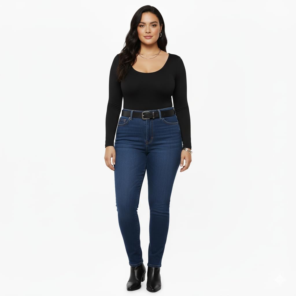 XFit Women's Scoop Neck Thong Bodysuit, Long Sleeve, Fitted Style, Stretchy Material for Going Out - Image 4