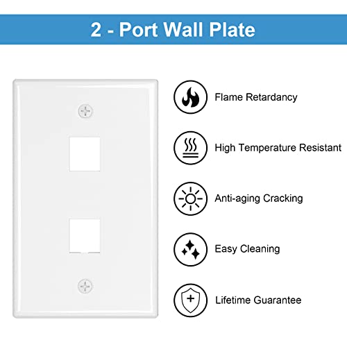 Image of iwillink 2-Port Keystone Wall Plate 25-Pack, Low Profile Ethernet Wall Plates for Keystone Jack, White