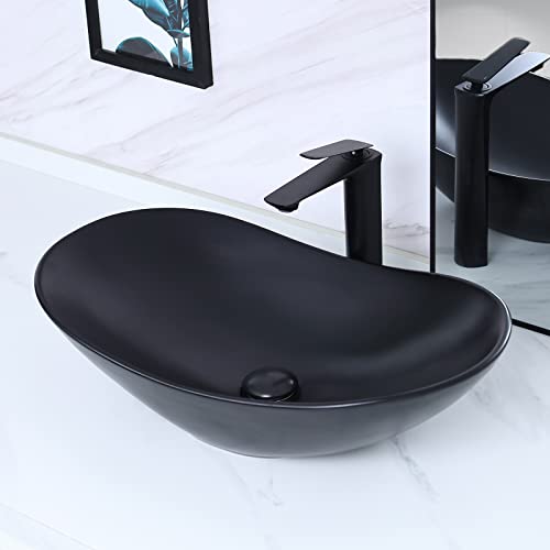 Davivy 24.5'' X 13.8'' Large Matte Black Oval Vessel Sink with Pop