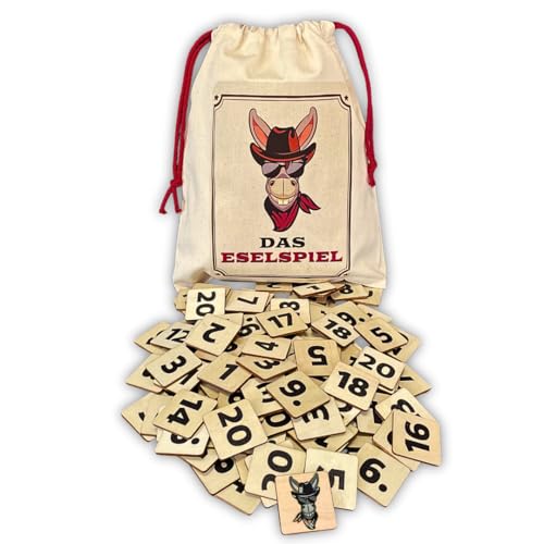 Mutou Das Eselspiel 2.0 ECKIG Volle Zahlen 121 Teile aus Holz mit Stoffbeutel Handgefertigtes Familienspiel - Lernspiel - Geschenk - Partyspiel - Gesselschaftsspiel - Reisespiel