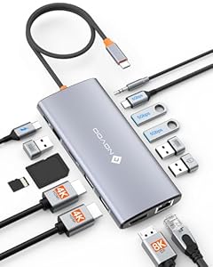 NOVOO 14-en-1 Docking Station Double Moniteur, Hub USB C vers Dual HDMI, Displayport, Ethernet RJ45, 100W PD, USB 3.0/2.0, SD/TF et Audio, Station d'accueil USB C pour MacBook HP Dell