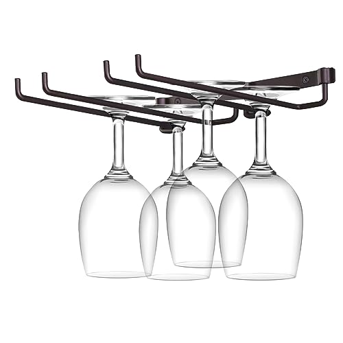 Agatige Wine Glass Rack Holder, Double Wall Mountable Stemware Storage Hanger Under Cabinet Wine Rack Wall Wine Glass Holder for Kitchen or Bar