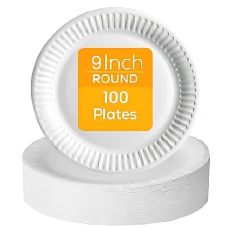 Venuscello® 100 x Paper Plates 9 Inch Disposable White Dishes Cover