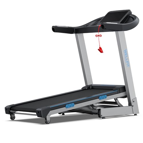 WELLFIT Home Treadmill with 15% Auto Incline,4.0HP Foldable Treadmill with 400LBS Weight Capacity, 1.0-8.7MPH, 18 * 43' Large Running Belt, 45dB Motorized Treadmill Cardio Training, 95% Pre-Installed