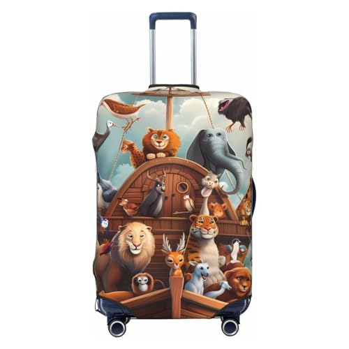 Animal Filled Noahs Ark Print Luggage Covers For Suitcase,Elastic Washable & Stretchable Suitcase Covers For Luggage, Anti-Scratch - Fits 18-32 Inch Luggage-No Luggage Included