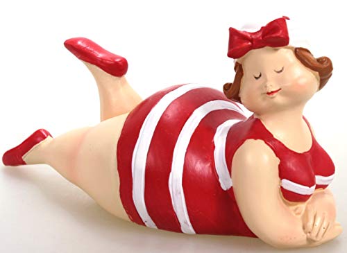 Badenixe mit Kopftuch liegend - rot - 13 cm im gestreiften Badeanzug...