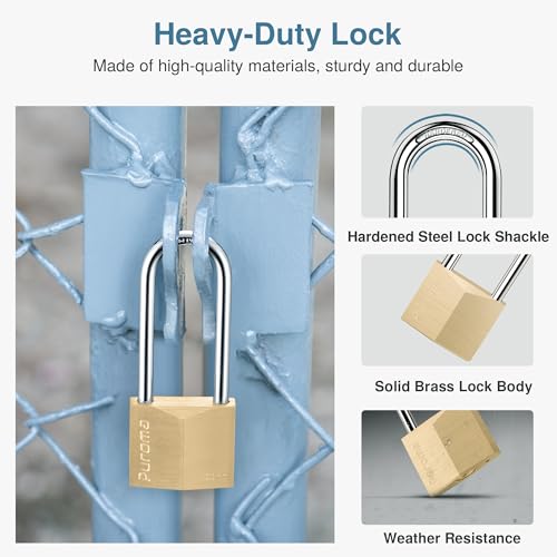 Image of Puroma 1 Pack Keyed Padlock Waterproof Solid Brass Lock, 2.6 Inch Padlock with Keys for Sheds, Storage Unit School Gym Locker, Fence, Toolbox, Hasp Storage