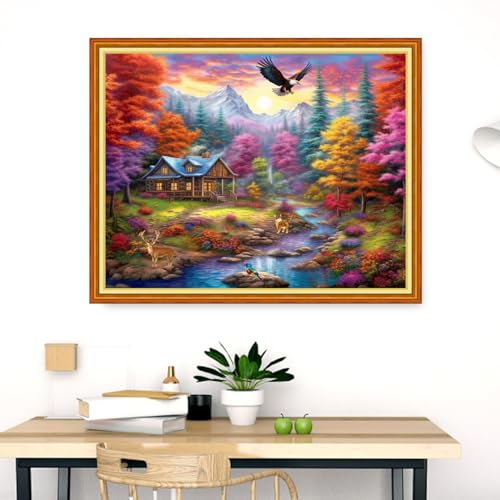 Image of Dimensean Stamped Cross Stitch Kits Full Range of Embroidery Patterns Starter Kits for Beginners Adult DIY Cross Stitches Needlepoint Kits 11CT-Dream Home 16x20 inch