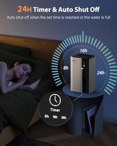 Image of UBBO 95oz Dehumidifiers for Home, 1000 Sq.Ft Dehumidifier with Drain Hose - Auto Shut Off, Timer, Sleep Mode & Drain Hose - 7 Color Light for Bedroom, Bathroom, RV White