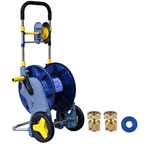 Carrito portamangueras con Ruedas, Resistente, para almacenar tuberías de Agua, Juego de riego para jardín, portamangueras extraíble, Ahorra Espacio (Azul + tubería de 40 m)