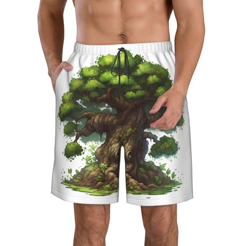 Men's Swim Trunks Cartoon Tree Quick Dry Board Shorts Mens Bathing Suit Beach Swimwear with Pockets