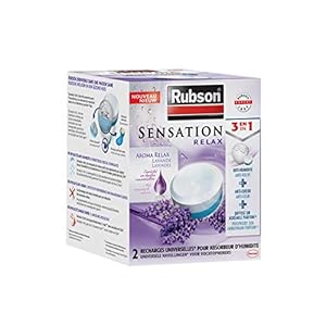 Rubson Sensation Relax Recharges universelles pour absorbeur d’humidité parfum lavande (2 x 300 g) – Recharges 3 en 1 anti-humidité, anti-odeur et agréable parfum