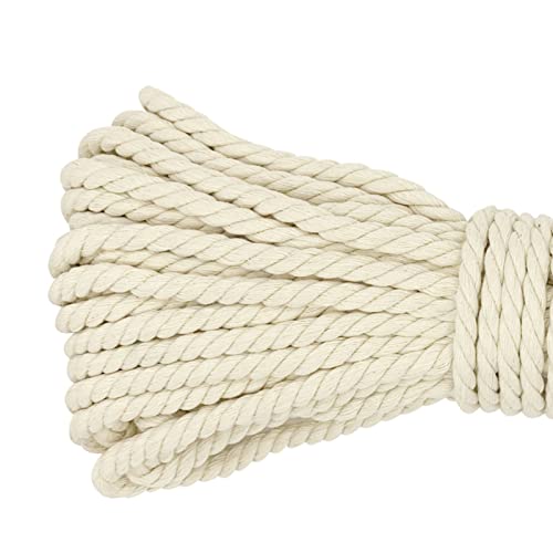 Thick Cotton Rope - 8mm, 5M, Soft, White, Beige - Macrame Rope for DIY Crafting, Plant Hangers, Home Decoration & Garden Decking
