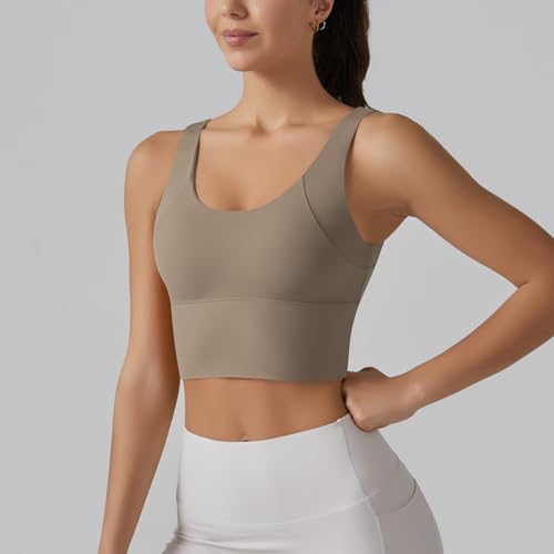 Image of ABOCIW Longline Sports Bra for Women V Back Wireless Padded Medium Support Yoga Bra Workout Crop Tank Tops