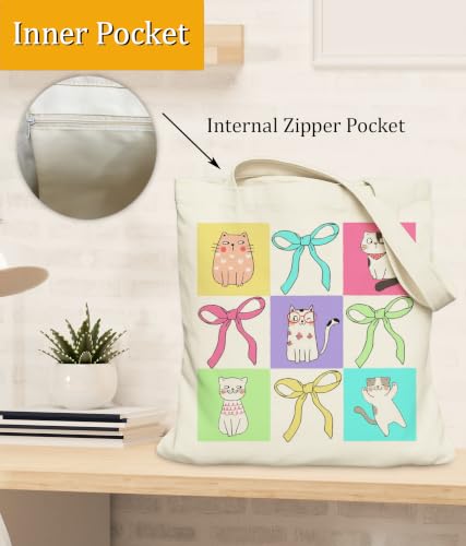 Image of Cat Gifts Tote Bag for Women Girls, Cat Lover Gifts Tote Bag for Daughter Besties, Medium Size with Inner Pocket