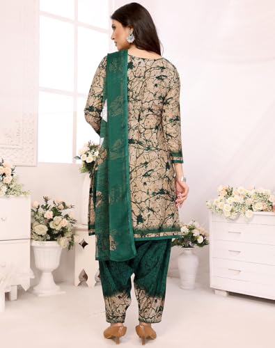 Image of Yashika Women's Printed Dress Material - Unstitched Crepe Fabric Kurti, Pants & Dupatta Set