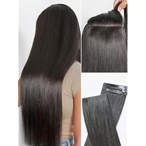 LUVME Invisible Clip in Hair Extensions, Yaki Straight Real Human Hair 16 Inch 2 Pack 220g 12pcs Clip ins Hair Extensions Natural Black for Women