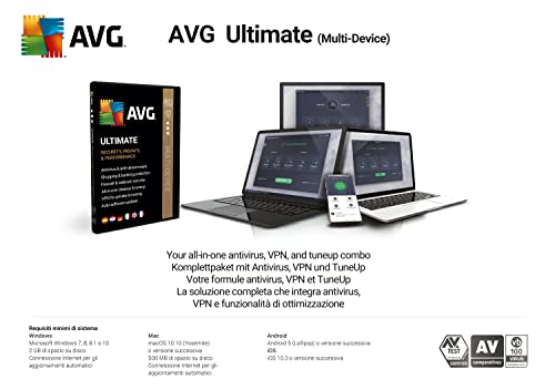 AVG Ultimate 2024 - Allt-i-ett antivirus, VPN & optimering för 10 enheter