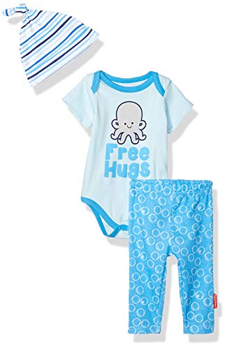 Fisher-Price 3 Piece Short-Sleeve Bodysuit, Pant and Cap Layette Set, Nautical Blue, 9 Months