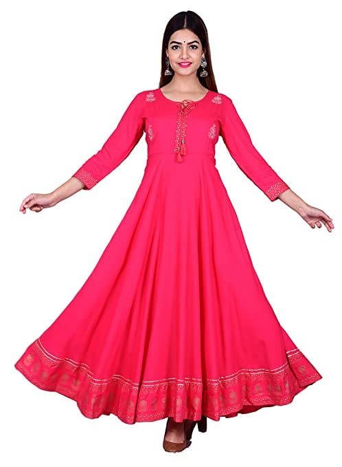 Image of JAYROSH Women's Embroidered Rayon Anarkali Kurta Gown | Flared Kurti for Women & Girls
